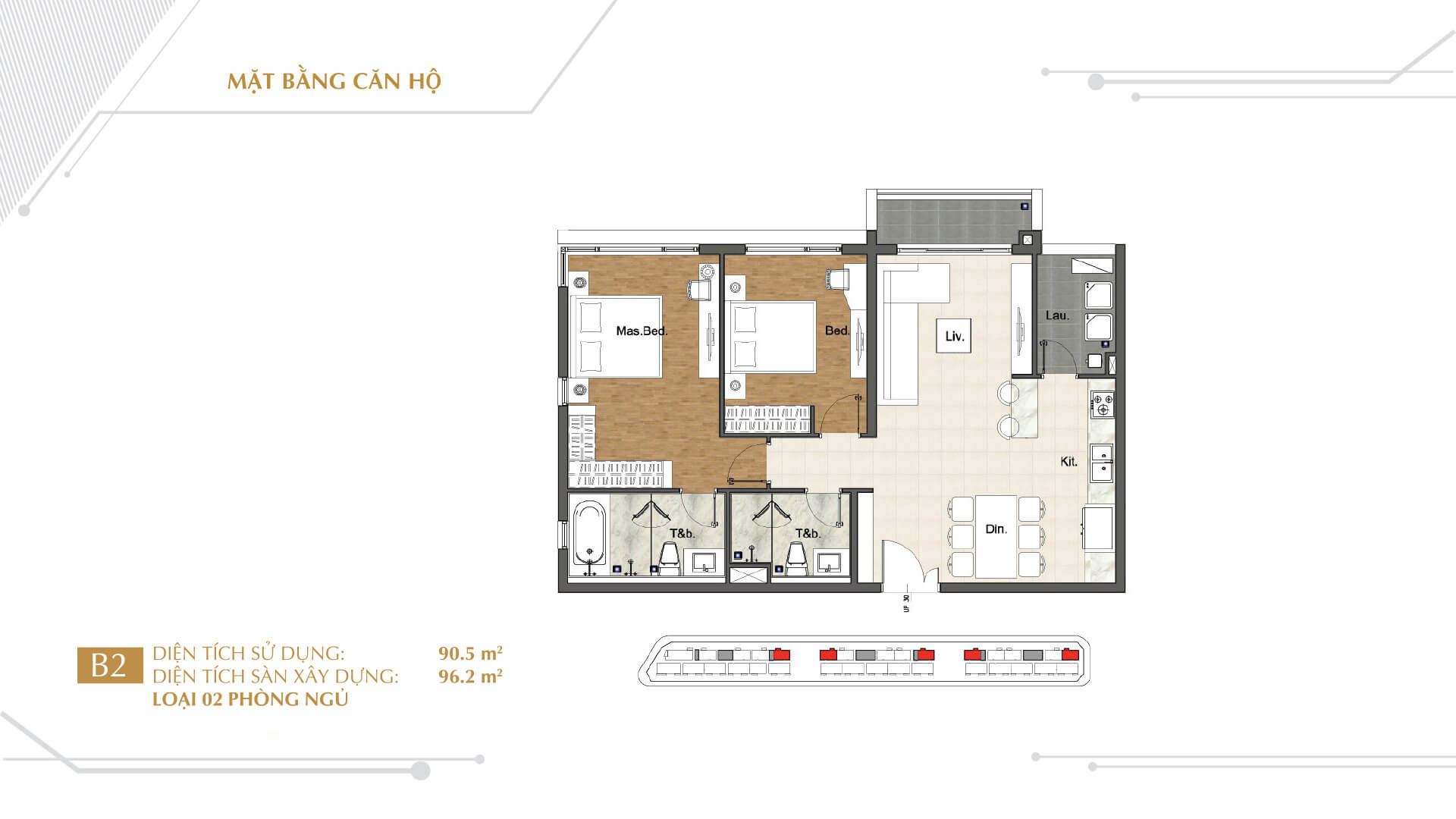 layout căn hộ Sarina 2pn góc